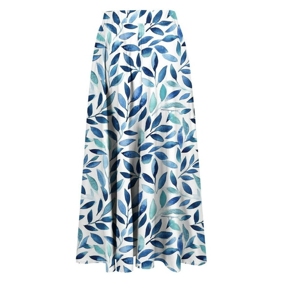 Amzcrzy Skirts for Women Trendy Flowy Elastic Waist Maxi Skirt Floral Print Long Skirts for Women Casual Summer A-Line Skirt