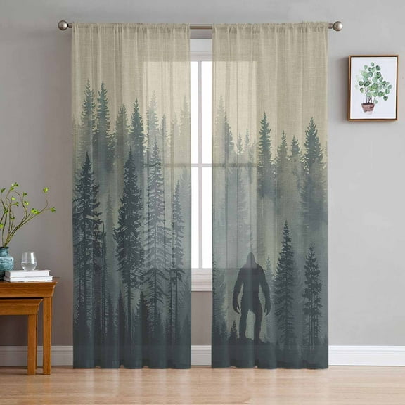 Dark Green Forest Sheer Curtains 72 Inches Long 2 Panels Set, Window Sheer Curtains for Living Room/Bedroom, Farmhouse Animals Rustic Light Filtering Rod Pocket Curtain 52'' x 72'' x 2