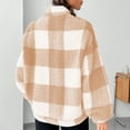 thumbnail image 4 of Stichou Women's Plaid Long Sleeve Zipper Sherpa Fleece Sweatshirt Cozy Pullover Jacket Coat with Pockets Khaki 2XL, 4 of 6