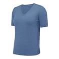 thumbnail image 5 of Outfmvch Elbow Length Tee Shirts for Women,Gradient Shirt,Tunic Tee,Round Neck Short Sleeved Loose T Shirt With A Knit Bottom Short Top,3/4 Sleeve Tunic Tops for Women,Top for Women Blue M, 5 of 9