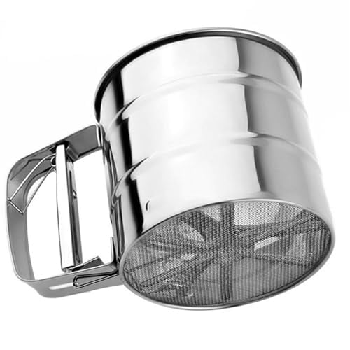 Flour Sifter,Double Layer Fine Mesh Baking Sifter,Stainless Steel Flour Sieve for Baking,Small Hand Press Crank Sieve for Sugar Powder Shaker Duster(SIZE:10cm × 9.3cm)
