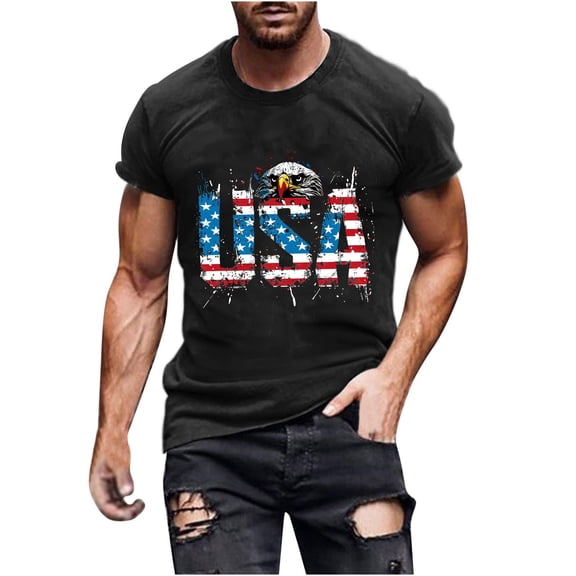 Busydd T Shirts for Man 4th of July Casual Comfy Round Neck Cotton T Shirts Summer Short Sleeve Independence Day Tops Trendy USA Print Patriotic Tshirts