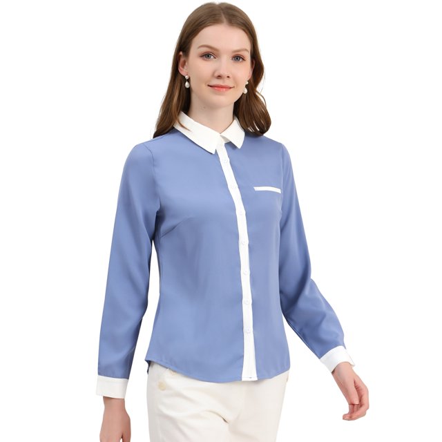 INSPIRE CHIC Chemise de Travail à Manches Longues pour Femmes à Blocs de Couleur