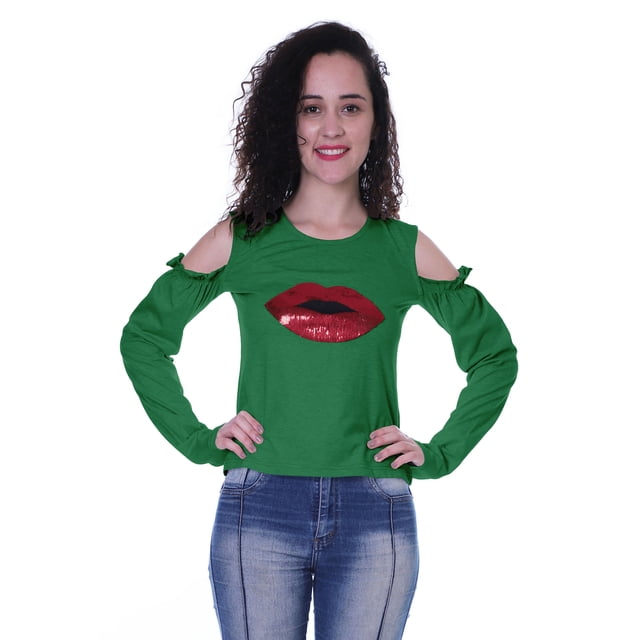 Moomaya Chemise à Sequins Col Rond Épaules Dénudées pour Femmes Vêtements Décontractés