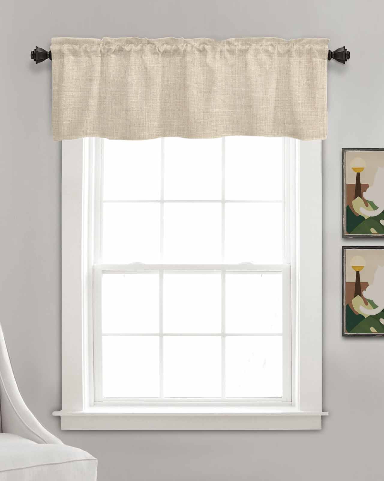 Cream Farmhouse Kitchen Valances for Windows Farmhouse Linen Window Valance Curtain for Living Room Window Treatment Vintage Country Monochrome Textured Valance Rod Pocket Topper Drape, 60 x 18 Inch