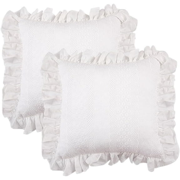 GZhLonKiMa Pillowcase with Ruffled Embroidery Pure Cotton Pleated Decorative Pillowcase for Home Living Room and Bedroom Decoration 18x18 inches (Blue Floral)