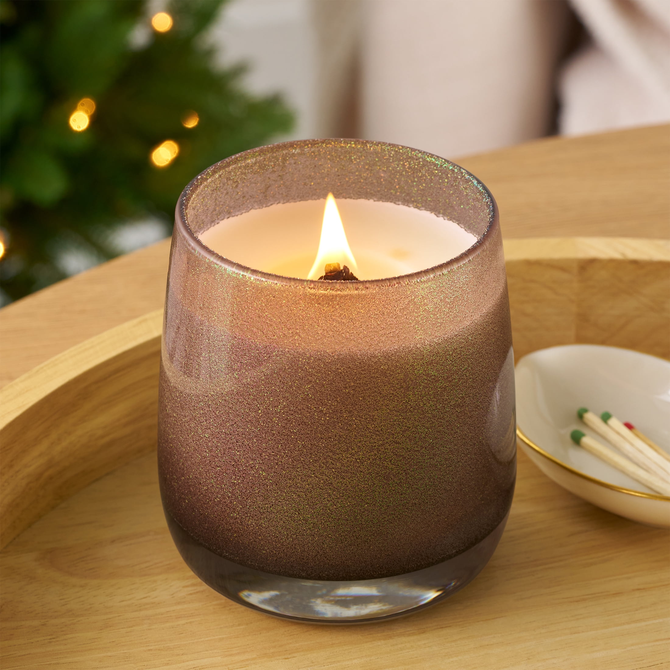 Better Homes & Gardens Wood 1-Wick Holiday Scented Glitter Jar Candle, Cinnamon and Orange, 14.5oz.