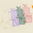 thumbnail image 2 of Toddler Baby Girl Summer Outfits Ribbed Sleeveless Cross Halter Tank Tops + Shorts Set Infant Cute Clothes, 2 of 7