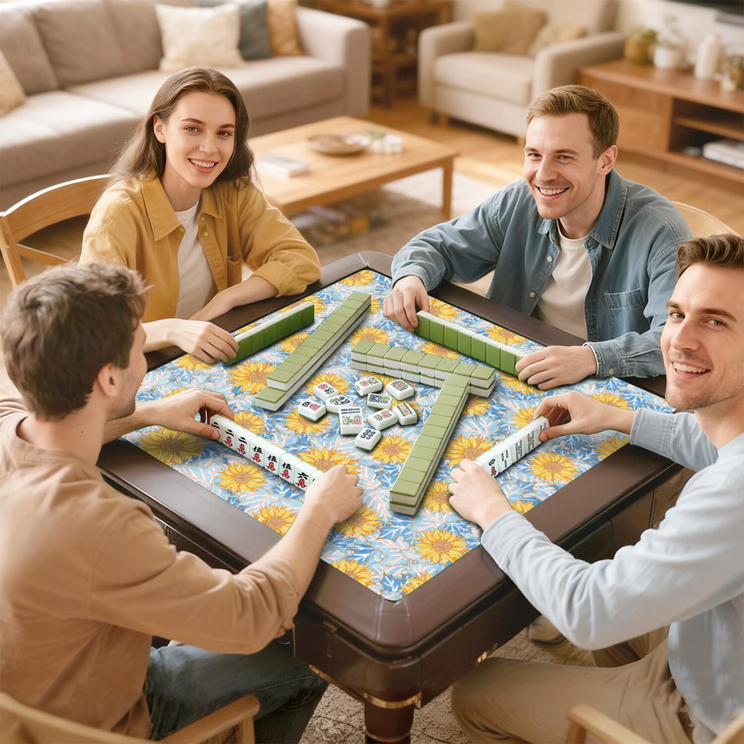 Floral Textured Rubber Mat 31.5x31.5 Inches for Mahjong Poker and Board Games Enhances Grip and Reduces Distracting Noise