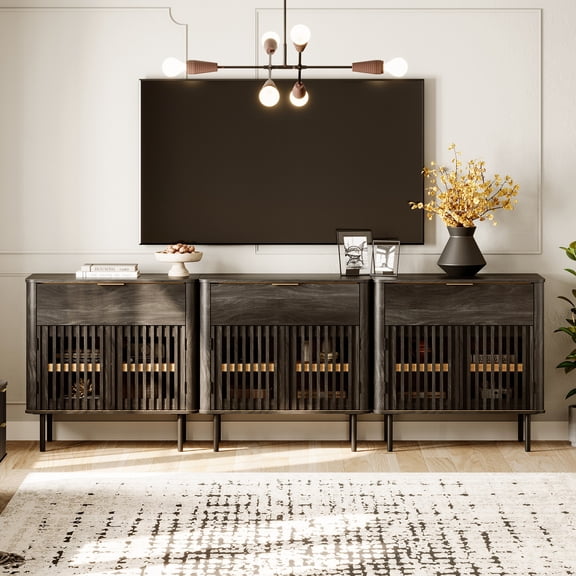 94.5" Wood TV Stand for TVs up to 100", Entertainment Center with Storage Shelves, Black
