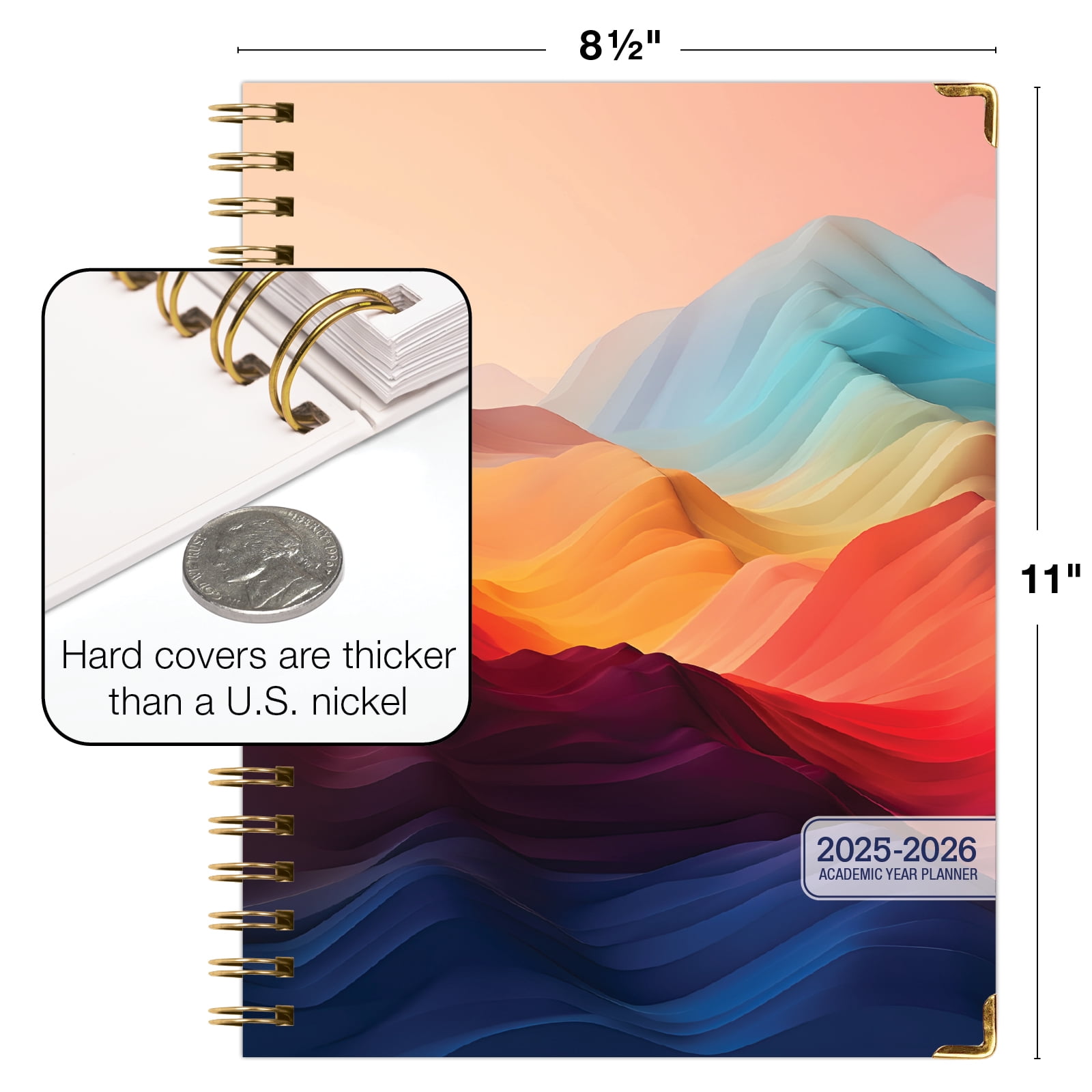 Academic Year 2025-2026 Planner, June 2025 - July 2026, 8.5"x11" Daily Weekly Monthly Planner Yearly Agenda, Hardcover, Bookmark, Pocket Folder and Sticky Note Set (Mountain Majesty)