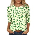 thumbnail image 1 of RXMEKW T-Shirt de la Saint-Patrick pour Femmes, Manches 3/4 Coupe Ample Décontractée avec Imprimé de Vacances, Col Rond, 1 of 6