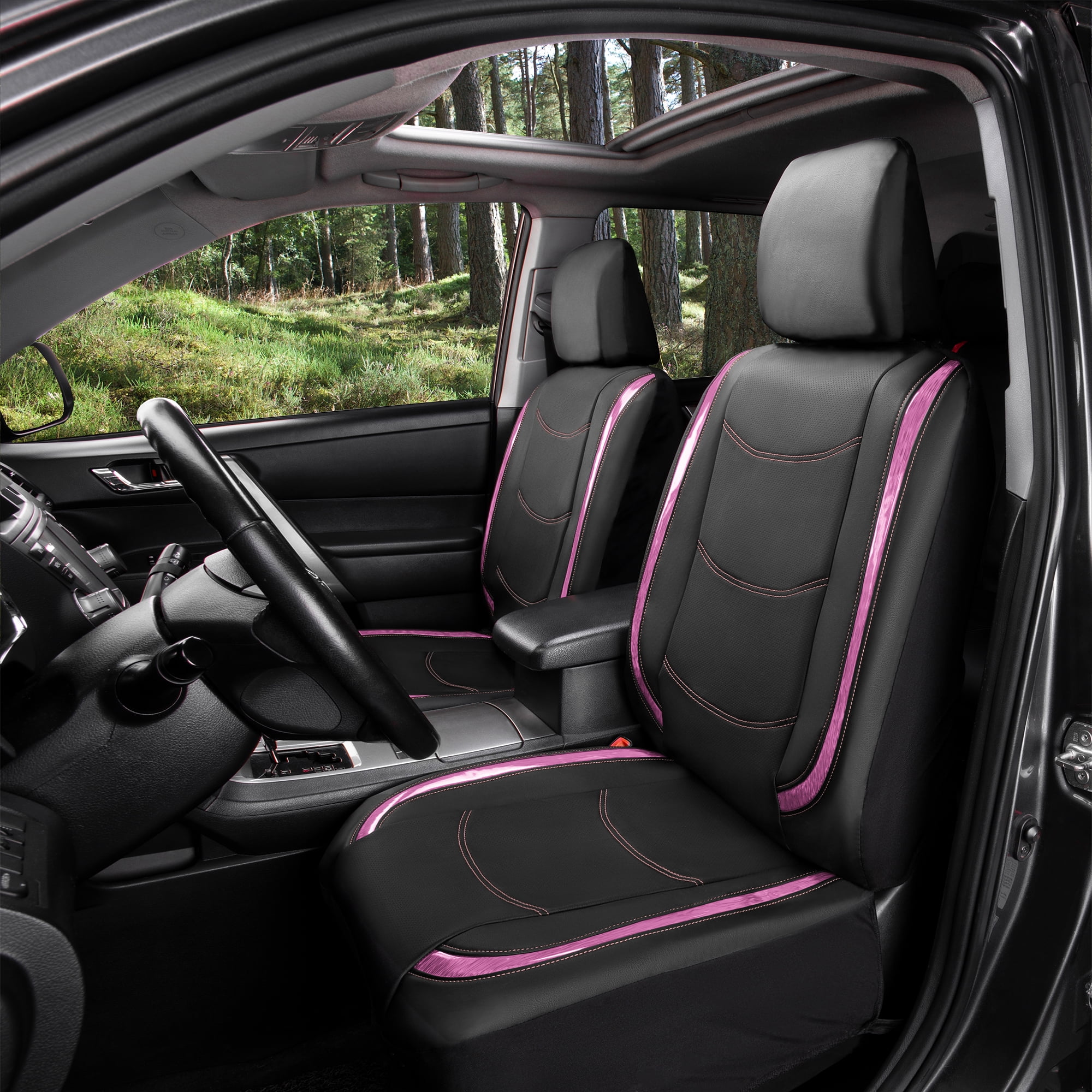FH Group Universal  Faux Leather Fit Gallaxy13 Metallic Car Seat Covers for SUV, Sedan, Van - Full Set