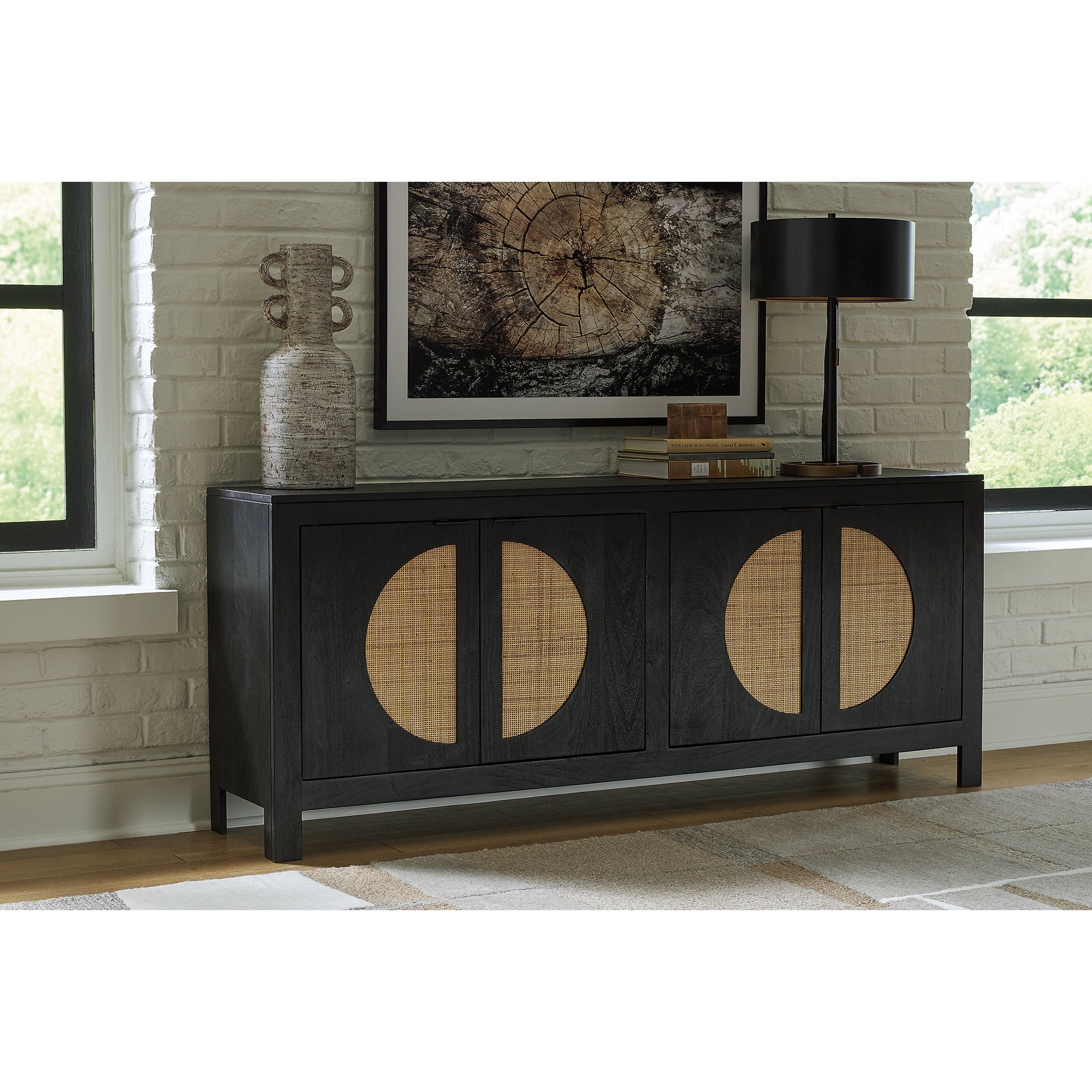 Signature Design by Ashley Cliffiings 4 Door Accent Storage Cabinet with 2 Shelves, Black