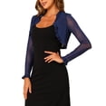thumbnail image 4 of INSPIRE CHIC Mesh Shrug for Women's Ruffled Open Front Cropped Cardigan XL Dark Blue, 4 of 6