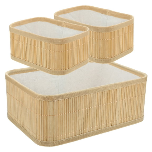 3 Pcs Bamboo Storage Basket Bin Desk Organizer Crate Desktop Snack