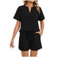 thumbnail image 2 of ylioge 2 Piece Pajama Sets for Women with Pockets Casual Solid Color Short Sleeve Tops Wide Leg Shorts Comfortable Loungewear Sleepwear Pajamas Outfits, 2 of 8