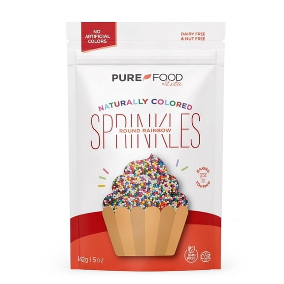 Pure Food By Estee Rainbow Nonpareils, 5oz | Vegan Sprinkles for Ice Cream | Dye Free Sprinkles | Rainbow Jimmies for Baking | Natural Sprinkles | Gluten Free, Dairy Free, Nut Free