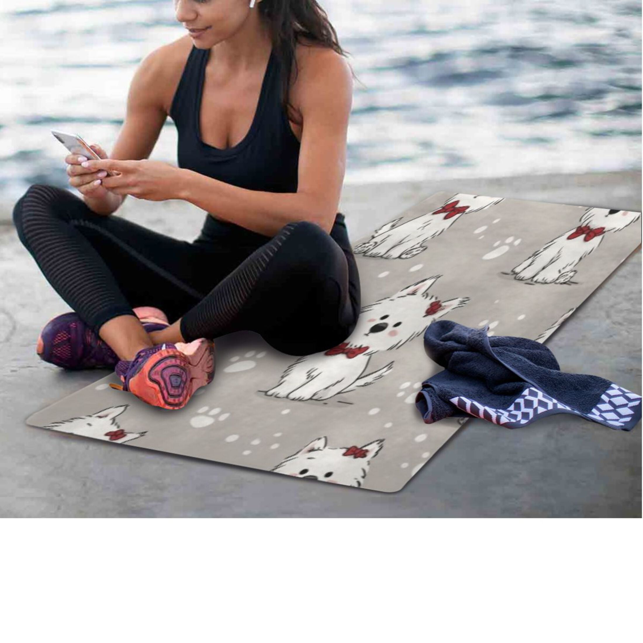 BZSMCE Yoga Mat Women Fitness Mat Center Westie and Pup Crew Pattern