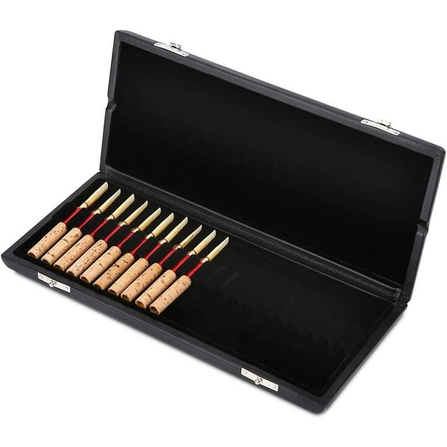HUGFEGWE Oboe Reed Case Storage, Wooden + PU Leather Cover Reed Case Holder Storage Box for 10/12/20pcs Reeds Cover UA824-11477