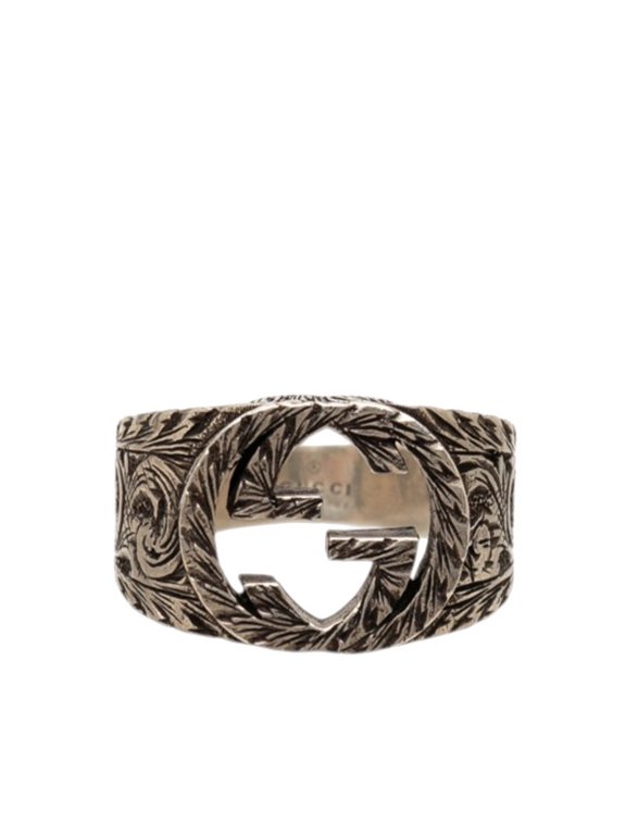 Pre-Owned Gucci Interlocking G GG Logo Ring, Size #15, SV925 Silver, Men's GUCCI