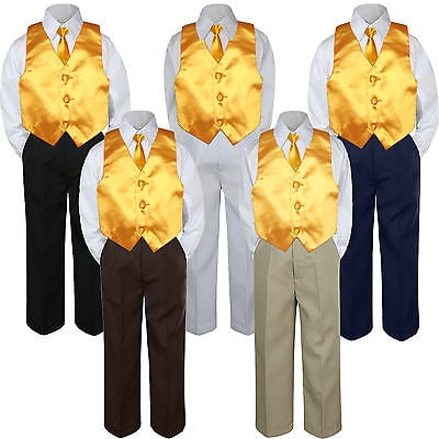 

4pc Boys Suit Set Yellow Necktie Vest Baby Toddler Kid Formal Pants S-7 Wedding