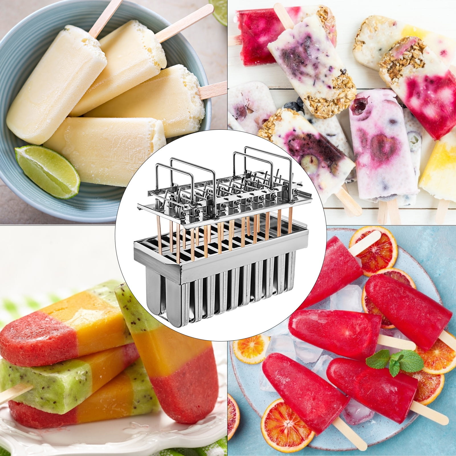 20Pcs Stainless Steel Popsicle Molds Commercial Ice Pop Molds Ice Cream  Maker Mold Stick Holder with Lid Single Cup Capacity 108g