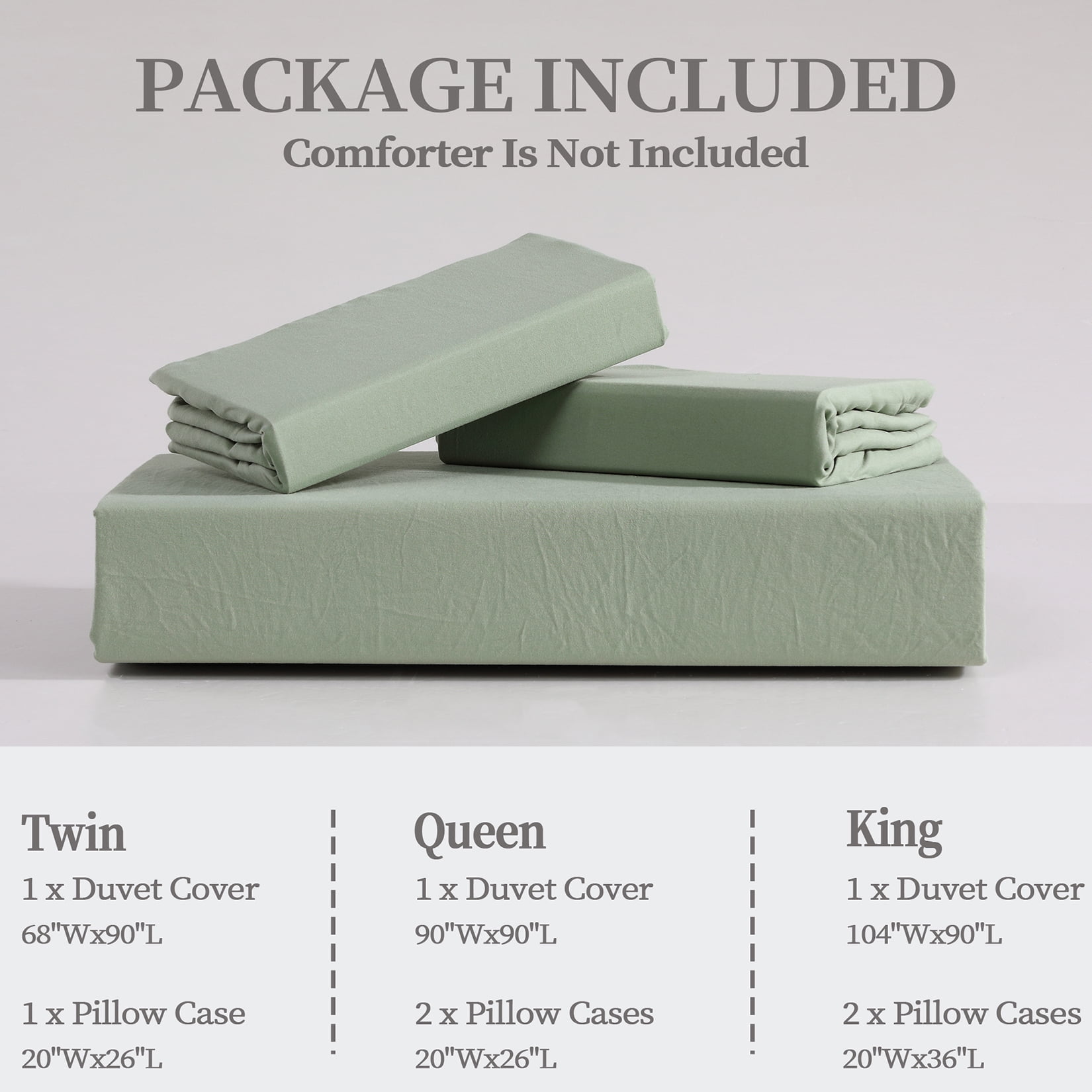 Garvee Ruffled Duvet Cover, Soft Washed Microfiber Vintage French Country, Sage Green 104"x90"