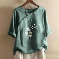 thumbnail image 2 of Womens Tops Under $10 Women Print Short Sleeve Loose Button Round-Neck Shirt Solid Blouse Tops Green Xl, 2 of 6