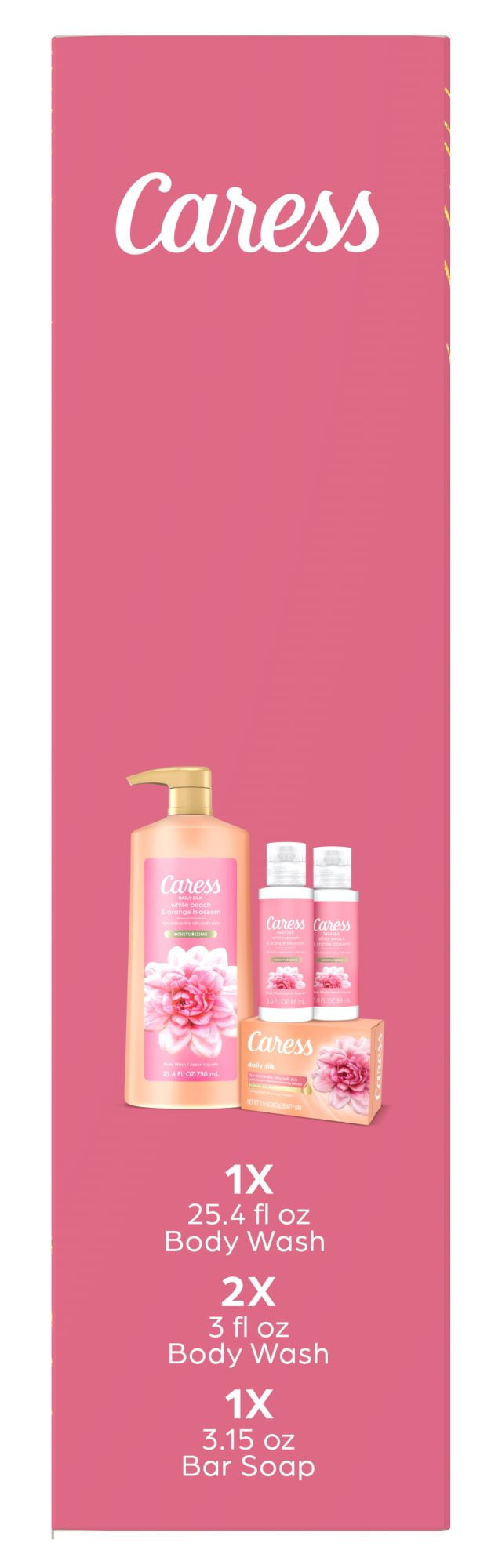 Caress Daily Silk Female Gift Pack: 25.4oz Body Wash, Bar Soap & Travel Size  for All Skin Types