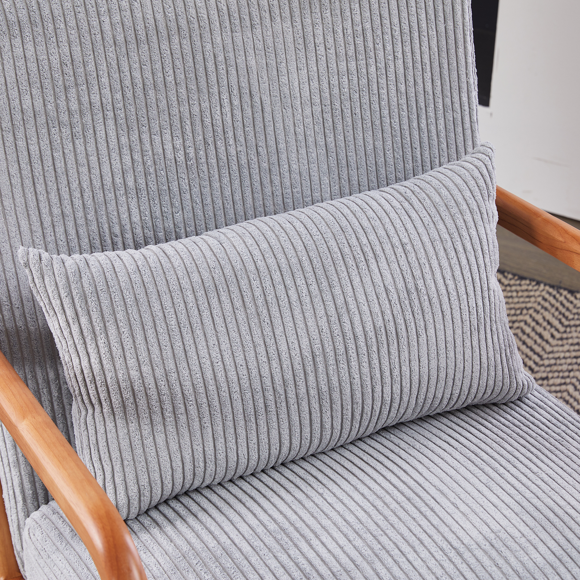 Leumius Modern Arm Chair Upholstered Reading Accent Chair with Pillow & Solid Wood Frame for Living Room Bedroom,Light Gray