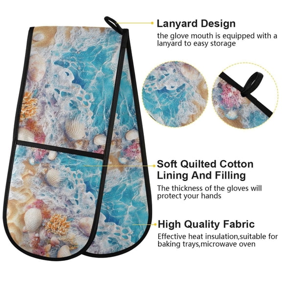 BZSMCE Oven Mitts Seashells Beach Art Creative Pattern Resistant Kitchen Gloves