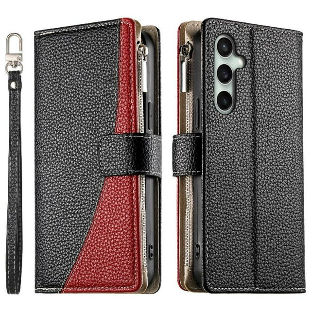 Funda cartera GANGXUN para Samsung Galaxy S25 FE , cuero PU con tarjetero, cremallera, correa de mano, soporte y protección 1339°