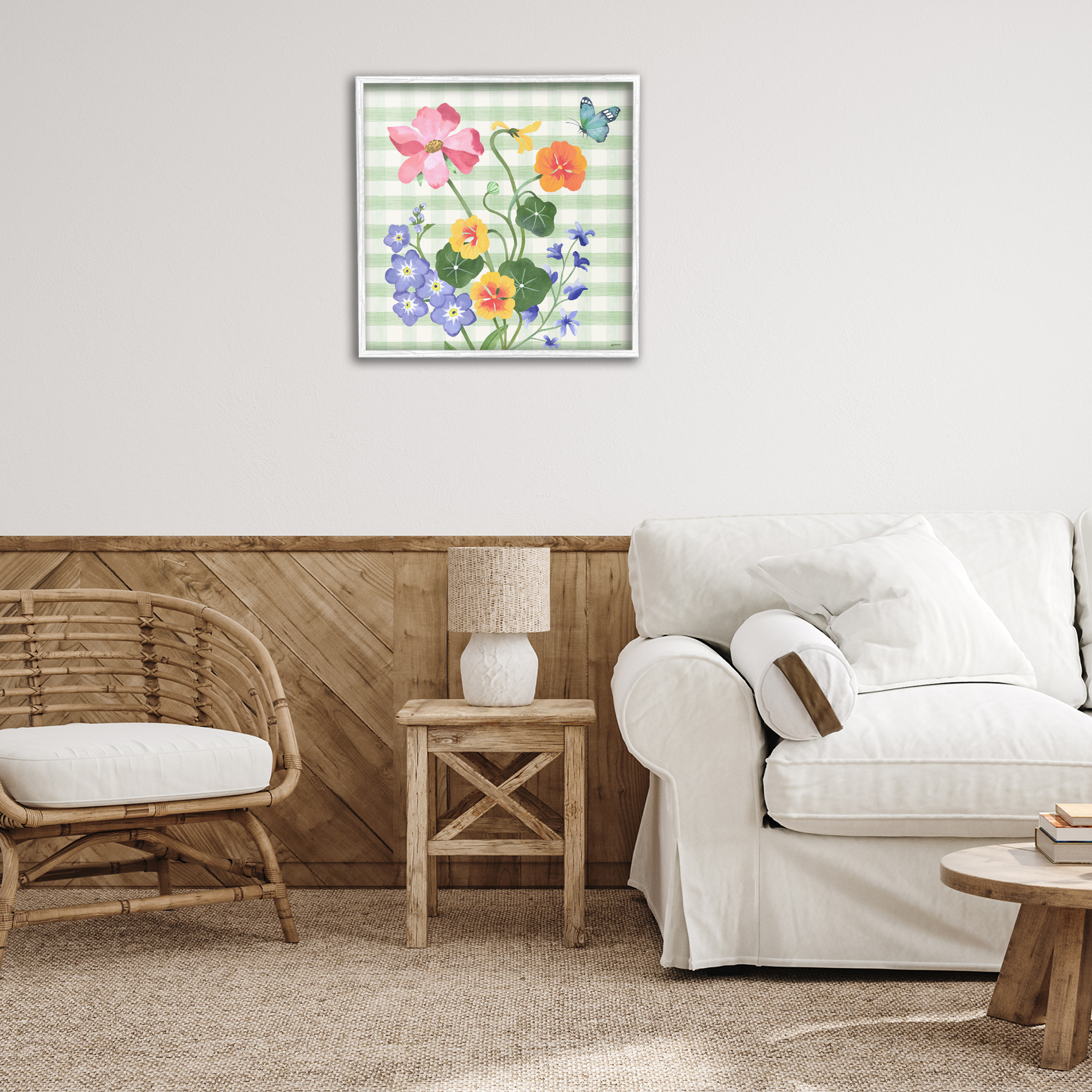Stupell Industries Gingham Garden Flowers Botanical & Floral Painting White Framed Art Print Wall Art, 24 x 24