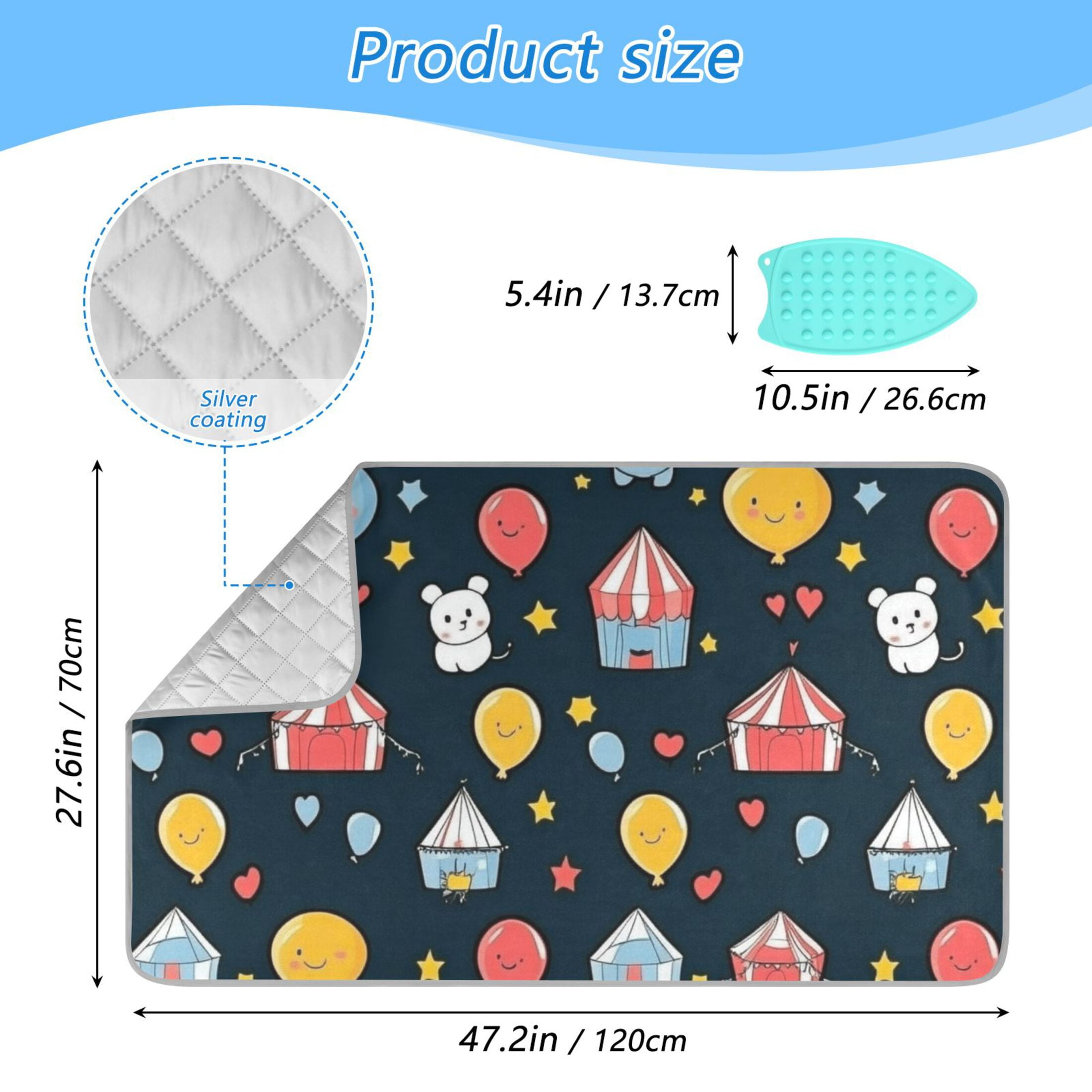 Cute Circus Pattern Ironing Mat Blanket for Table Top Travel Portable Ironing Board Pad 47.2x27.6 Inch