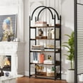 thumbnail image 3 of Tribesigns 5-Shelf Arched Bookcase, Industrial Metal Etagere Bookshelf, Rustic Brown, 3 of 5
