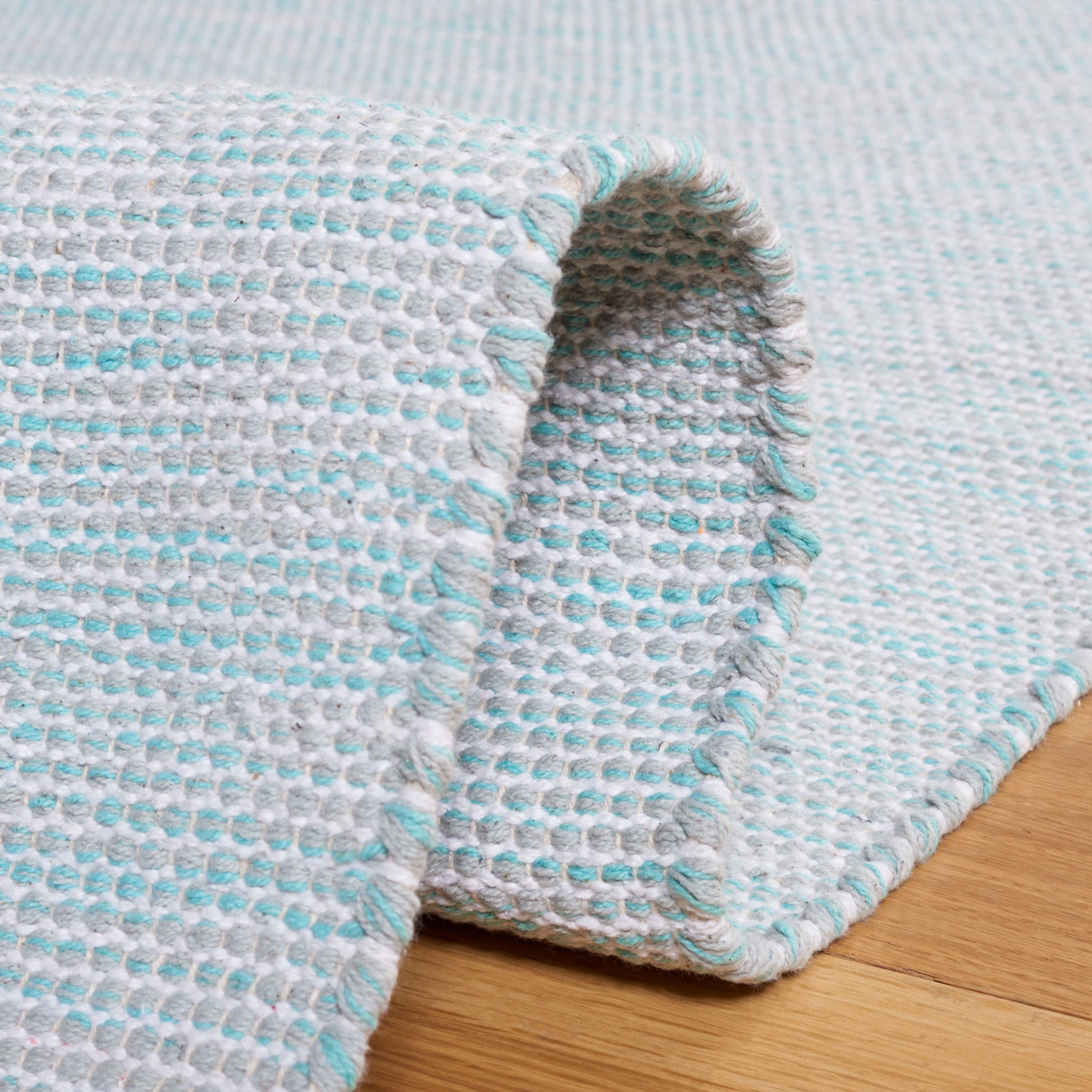 SAFAVIEH Montauk Cian Distressed Cotton Area Rug, Turquoise/Grey, 8' x 10'
