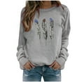 thumbnail image 3 of ZKCCNUK Women's 2025 Autumn Winter Casual Crewneck Feather Sweatshirt Long Sleeve Loose Pullover Tops, 3 of 4