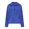 thumbnail image 6 of Blue Womens Sweaters Womens Fleece Jumper Jacket Hoodies Pullover Fleece Sweatshirts Casual Top Fuzzy 1/4 Zip Up Long Sleeve Stand Collar Cozy Coat Tops with Pockets Fall Outfits for Women 2025, 6 of 6
