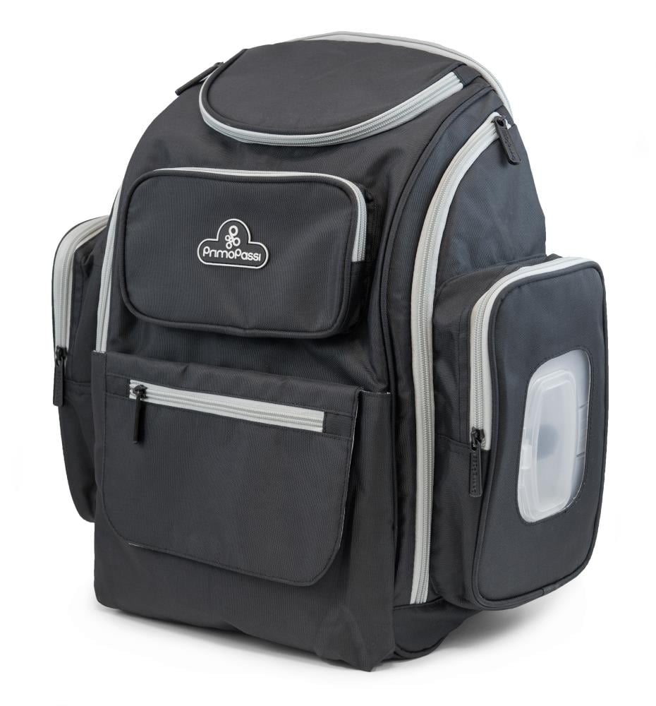 grey diaper backpack