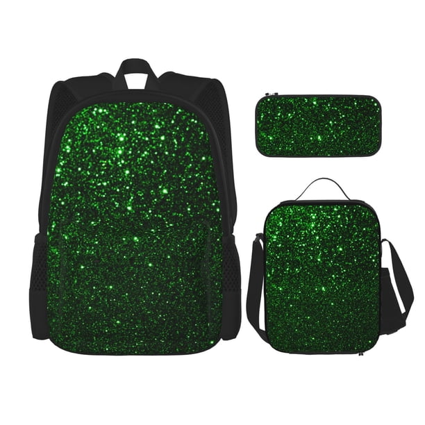 Balery Green Sparkling Mochila escolar 3 en 1 para niños: mochila resistente con lonchera térmica y estuche para lápices. Mochila escolar para niños y niñas.