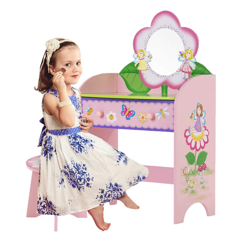 Mecor Kids Vanity Set with Stool,Little Girls Makeup Dressing Table