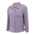 thumbnail image 7 of Women Crinkle Gauze Cotton Blend Oversized Button Down Shirt with Chest Pocket, Lightweight Summer Casual Top,Purple,XL, 7 of 7