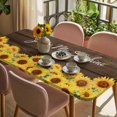 thumbnail image 3 of Sunflowers Table Cloths for 5 Foot Rectangle Tables, Wooden Yellow Summer Botanical Elegant Pastoral Patio Waterproof Elastic Fitted Tablecloths, Washable Rectangular Table Cover for Camping, 3 of 8