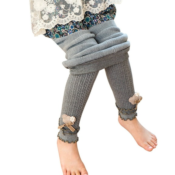 FAOWME Toddler Kids Baby Girls Cotton Thick Lined Warm Leggings Knitted Pantihose Stretchy Basic Ankle Length Pants Pantyhose For Winter Stocking Dark Gray 4-6 Years