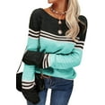 thumbnail image 3 of Women Autumn Winter Colorblock Pullover Sweaters Round Neck Striped Slim Fitting Knitwear Tops, 3 of 9