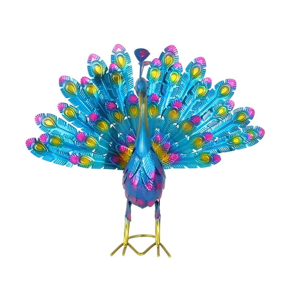 Peacocks Artistic Metal Statues Colorful Garden Sculptures Outdoor Landscape Lawns Accent Eye Catching Porch Decoration