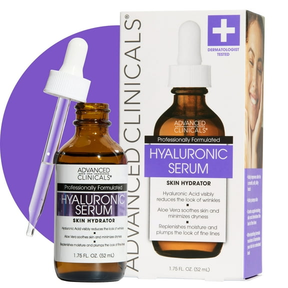 Advanced Clinicals Hyaluronic Acid Face Serum for Hydrating Dry Skin. 1.75 fl oz