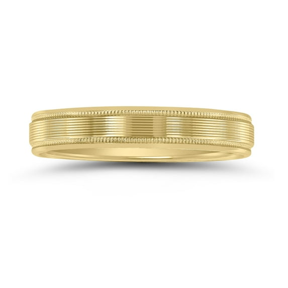 SZUL Men's 10K Yellow Gold 4mm Wedding Band with Ribbed Milgrain Center