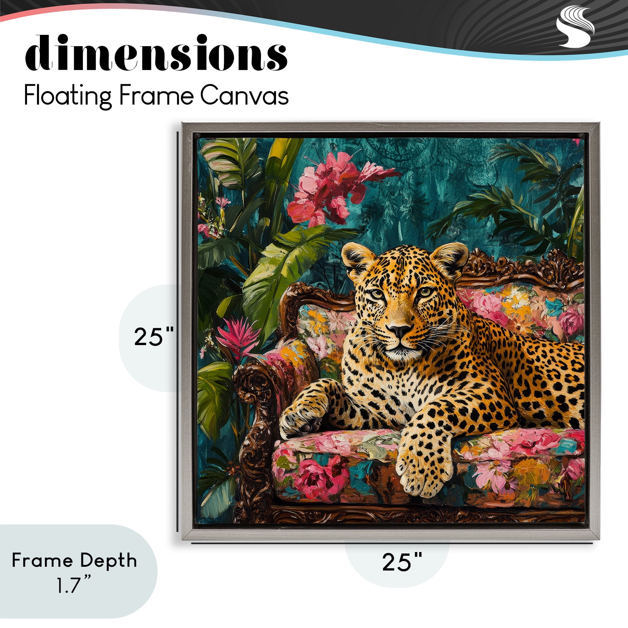 Stupell Industries Fashionable Leopard on Floral Sofa Gray Framed Floater Canvas Wall Art, design by Petal Prints Design